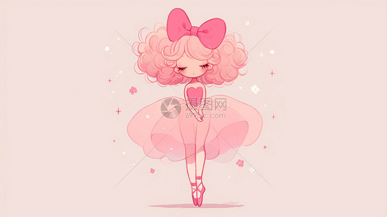 头戴着粉色蝴蝶结穿着粉色蓬蓬裙学舞蹈的小女孩图片