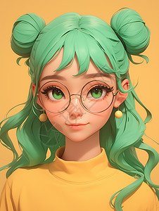 绿色长发时尚卡通女孩图片