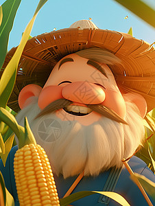 戴着草帽在玉米地中的农民老伯伯背景图片