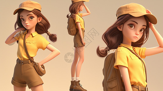 穿着黄色上衣头戴黄色帽子的卡通小女孩IP图片