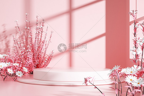 粉色花朵展台图片