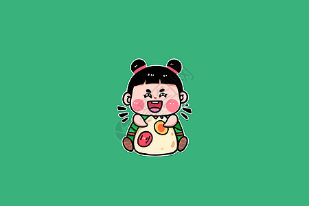 手绘卡通端午节小女孩IP粽子表情包吃粽子图片