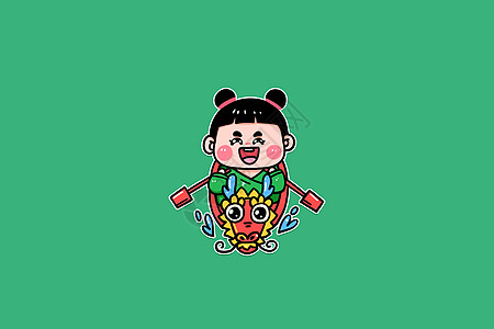 韩国端午节手绘卡通端午节小女孩IP粽子表情包划龙舟插画