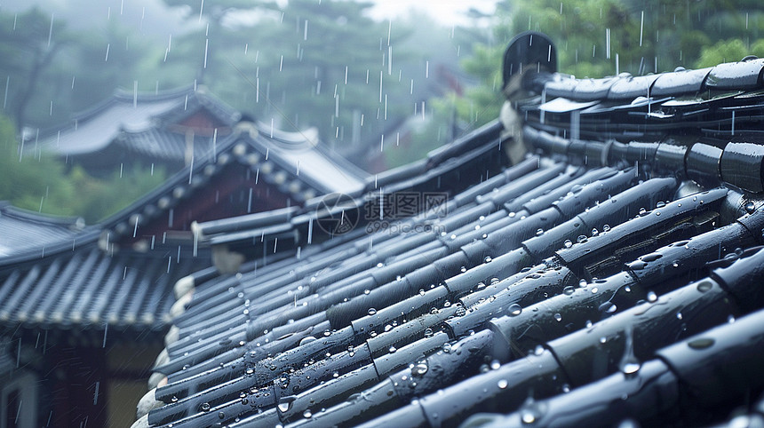 雨中唯美的中国屋顶风景图片