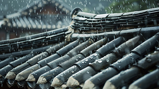 雨中唯美的中国古风风景背景图片