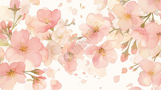 盛开的唯美粉色系卡通桃花图片