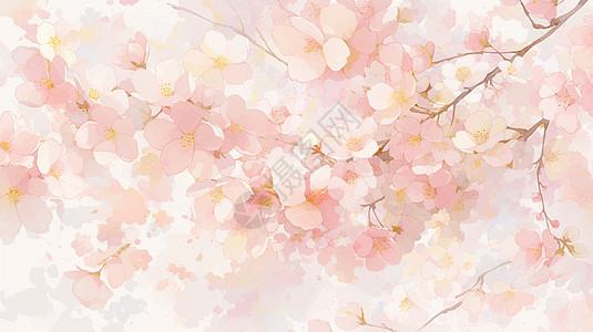 盛开的唯美粉色系卡通桃花图片