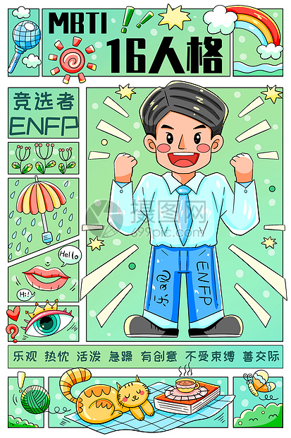 MBTI十六型人格之竞选者ENFP竖版插画图片