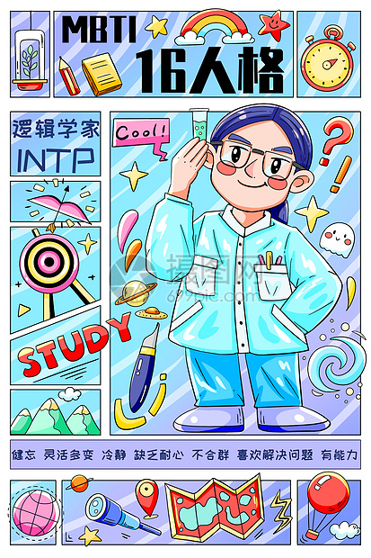 MBTI十六型人格之逻辑学家INTP竖版插画图片