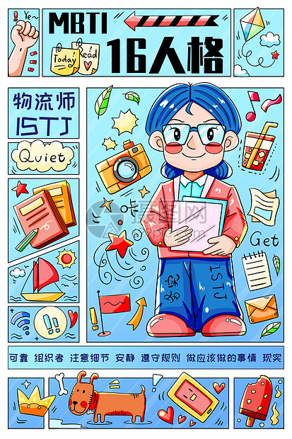 MBTI十六型人格之物流师ISTJ竖版插画图片