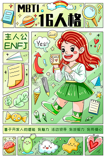 MBTI十六型人格之主人公ENFJ竖版插画图片