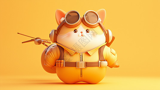 穿着橙色服装肥胖可爱的卡通小猫图片