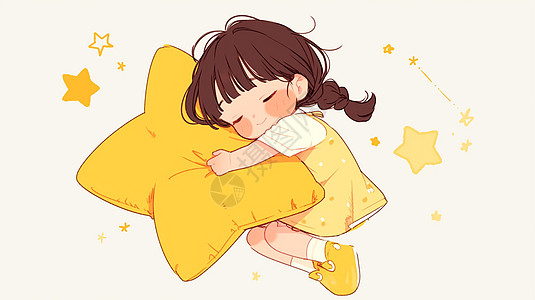 抱着黄色大星星的可爱卡通小女孩图片