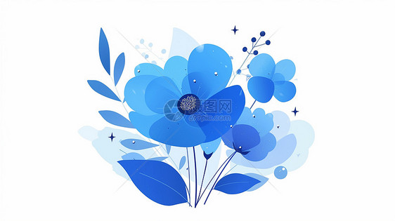 蓝色唯美的卡通花朵图片