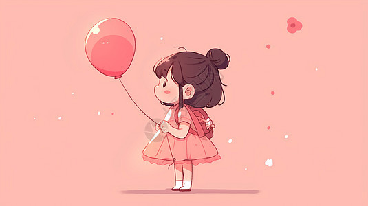 手拿着气球背着书包的卡通小女孩图片