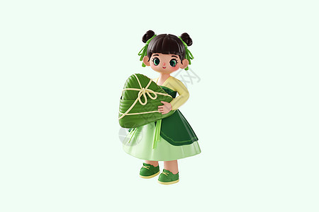 C4D端午节粽子3d女孩抱粽子形象图片