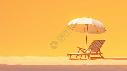 大大的太阳伞下一把休闲躺椅图片