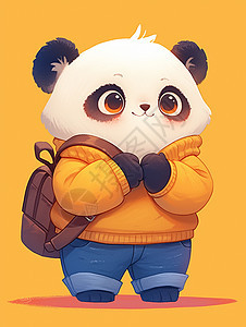 穿着黄色上衣背书包的卡通大熊猫图片
