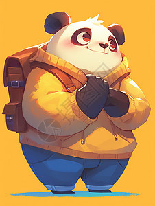 穿黄色上衣背着书包的卡通大熊猫图片