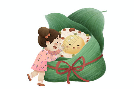 端午节粽子人物插画拟人粽子开心女孩图片