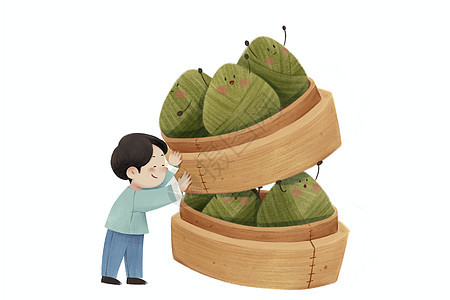 端午节粽子人物插画拟人粽子蒸粽子的男孩图片