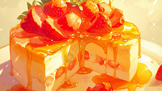 流着美味的果酱的卡通草莓小蛋糕图片