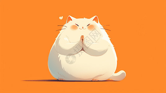 胖乎乎可爱的卡通猫双手合十图片