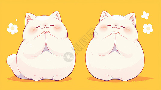 胖乎乎可爱的卡通猫双手合十图片