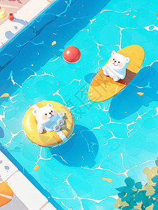 在游泳池里玩耍的卡通熊图片