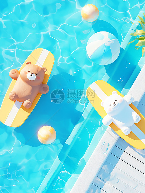 在游泳池里的卡通胖熊图片