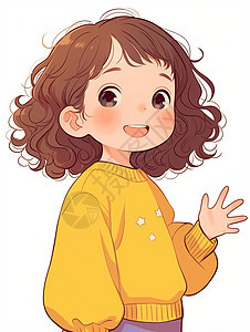 穿黄色上衣的卷发可爱卡通小女孩图片