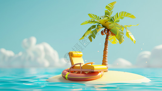 茫茫的蓝色大海中小岛上一棵椰子树图片