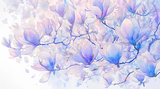 紫色水彩风卡通玉兰花图片