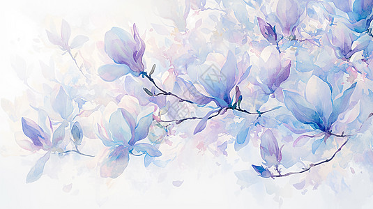 水彩风紫色卡通玉兰花图片