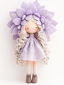 头戴紫色花朵尅卡通羊毛毡卡通小女孩图片