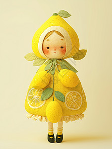 柠檬主题装扮的羊毛毡卡通小女孩图片
