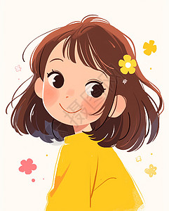 身穿黄色上衣头戴粉色花朵的卡通女孩图片