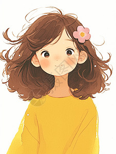 穿黄色上衣戴粉色花朵的卡通女孩图片