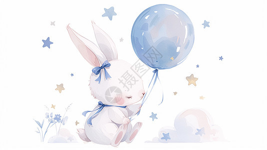 拿着气球的可爱卡通兔子图片