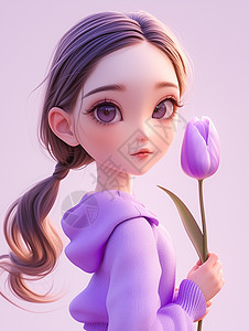 花朵穿着紫色衣服的卡通女孩图片