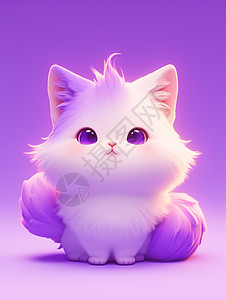 毛茸茸可爱的卡通紫色小猫图片