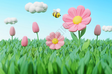 特写花朵与蜜蜂图片