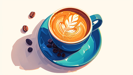 漂亮的咖啡拉花一杯优雅的卡通咖啡插画