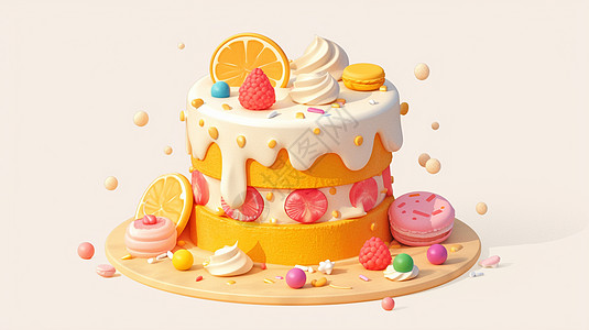 美味水果可爱美味诱人的卡通蛋糕插画
