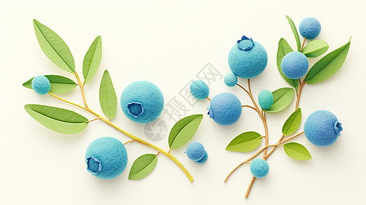 枝头上蓝色可爱的卡通羊毛毡蓝莓图片