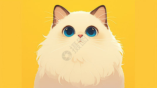 白色毛茸茸可爱的卡通猫图片