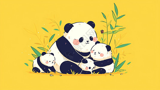 在一起玩耍的卡通大熊猫图片