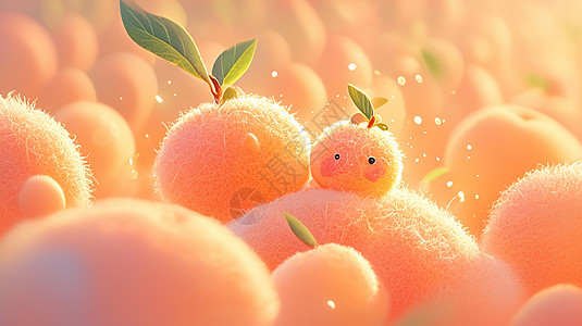 进口水果粉色清新可爱的桃子插画