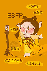 MBTI手绘卡通线描16型人格ESFP表演者黄色古风竖图图片