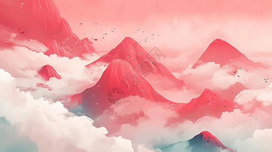 云雾间粉色唯美壮丽的山川图片